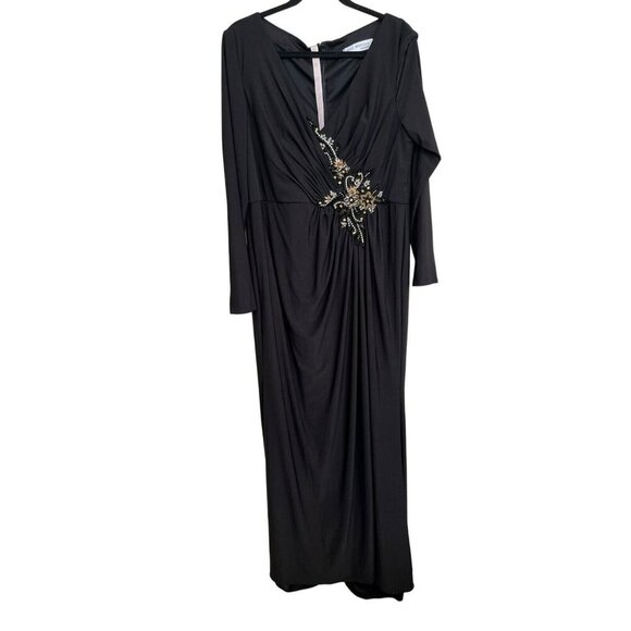 Mac Duggal Maxi Dress Black Formal Long Sleeve Embellished Gown Sz 16 NWT - Picture 3 of 8